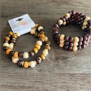 Bundle of 2: Brown and Tan Beaded Bracelet Set